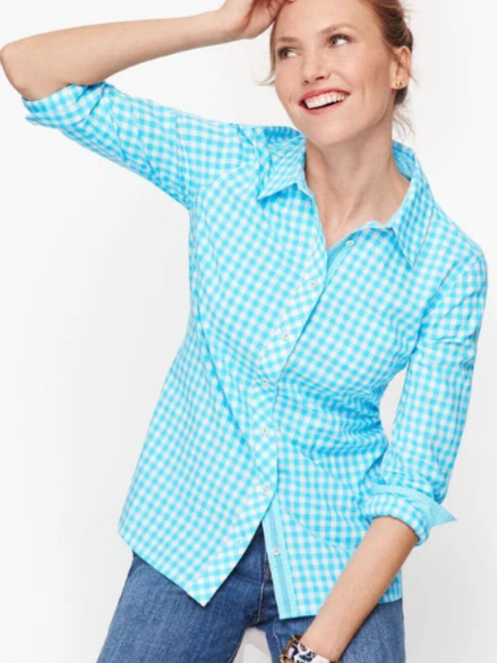 Talbots classic cotton button down shirt gingham Style P194075431
